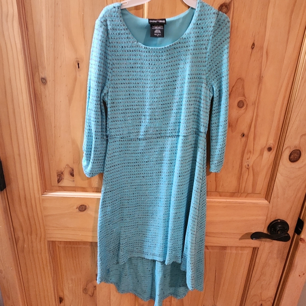 Teal and Grey high/low dress with 3/4 length sleeves